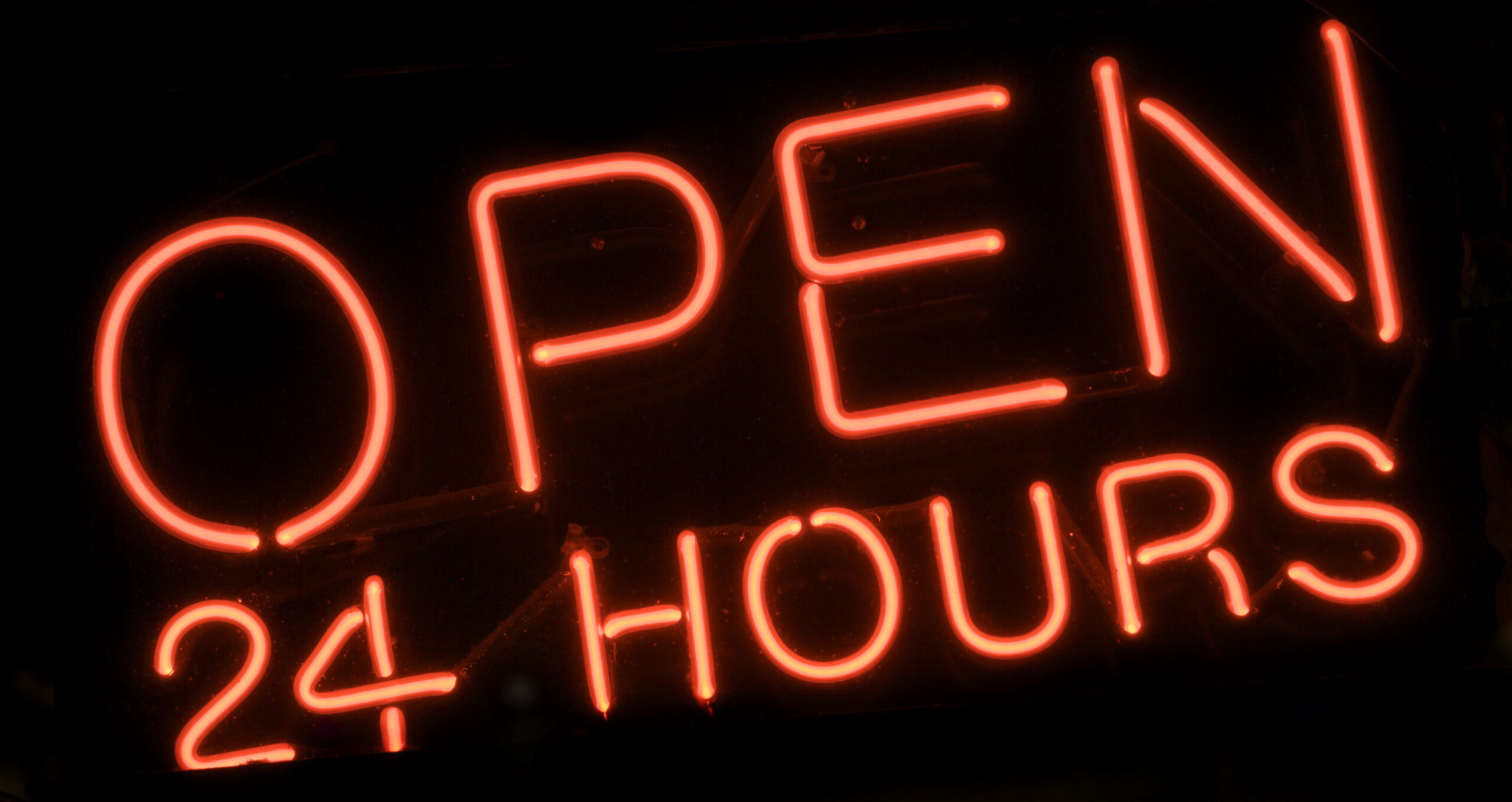 open 24 hours neon sign