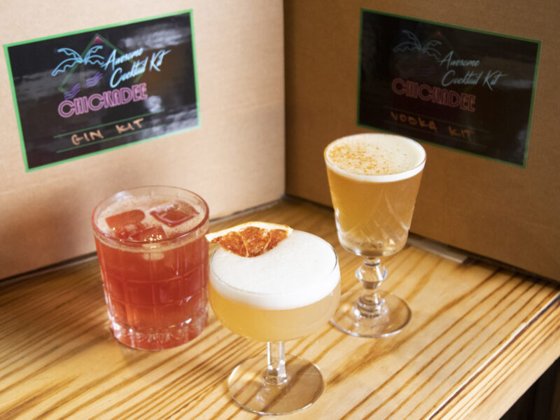 cocktail kits with three different prepared cocktails