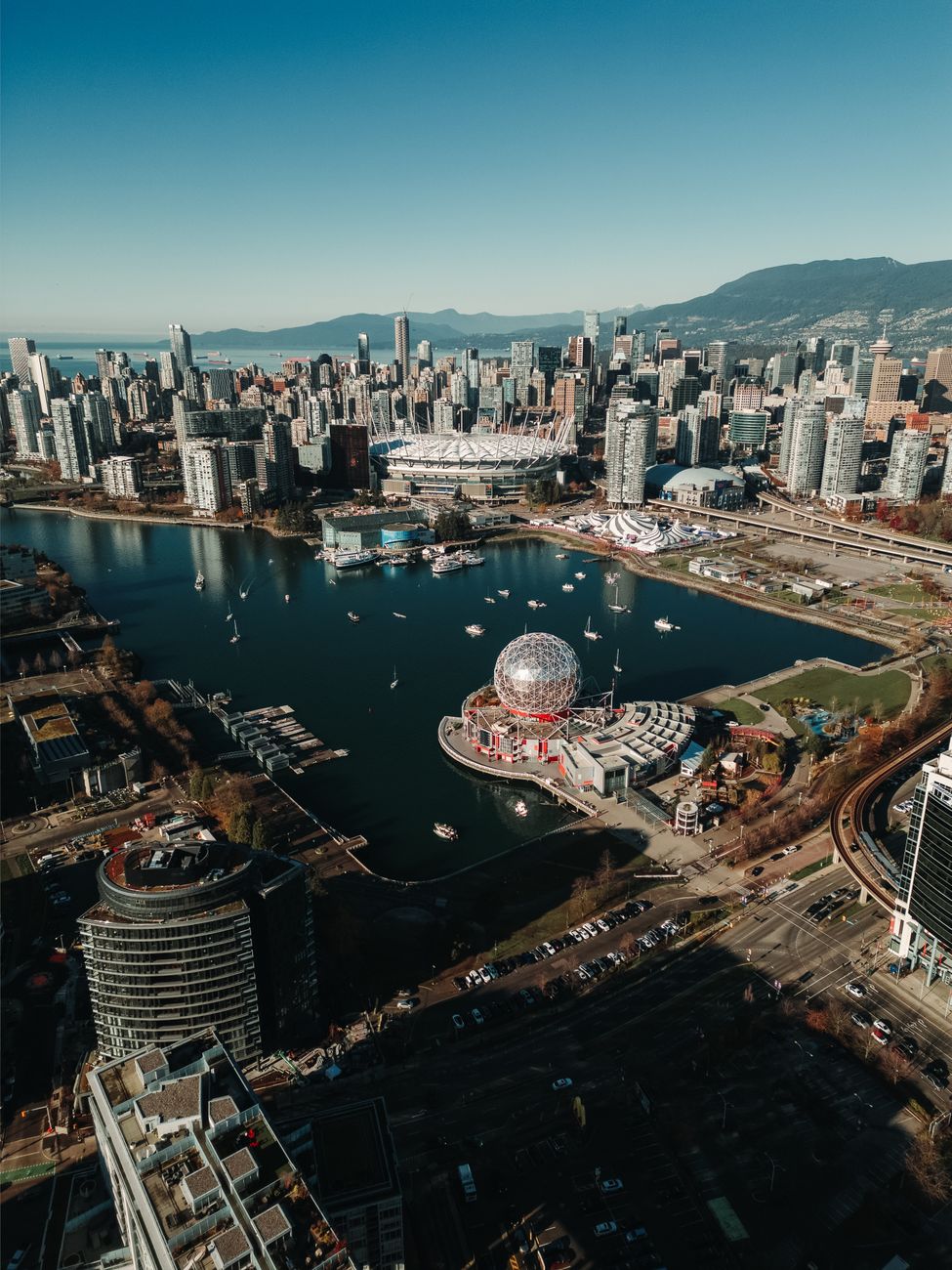 cityscape with science center in vancouver